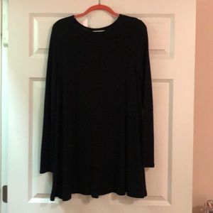 Black long sleeve crew neck dress.